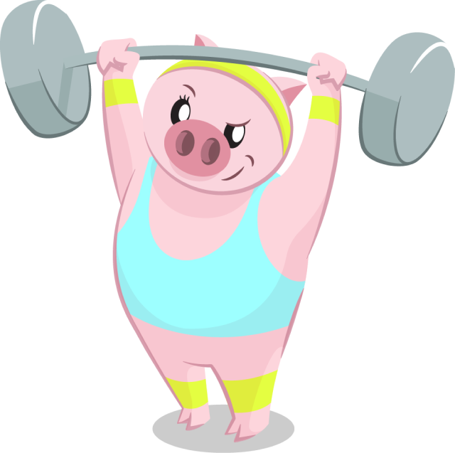 cartoon pig lifting weights